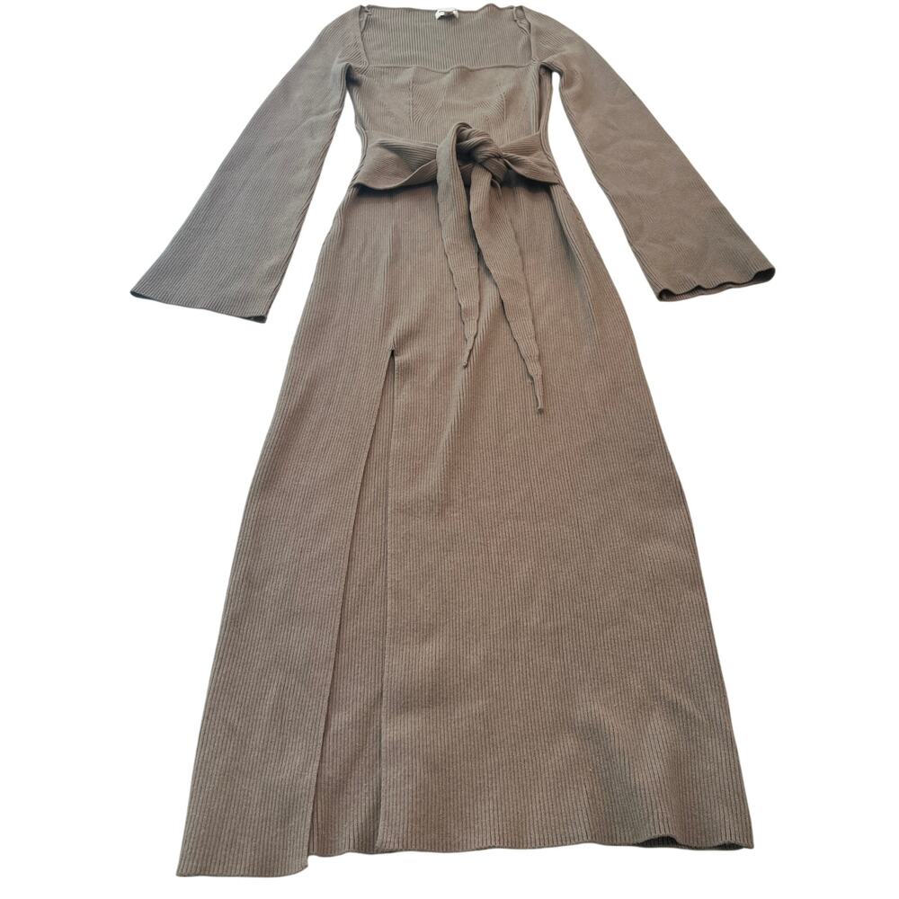 M1-46 SONG OF STYLE Women's Ribbed Maxi Dress Leg Slit Brown Size S